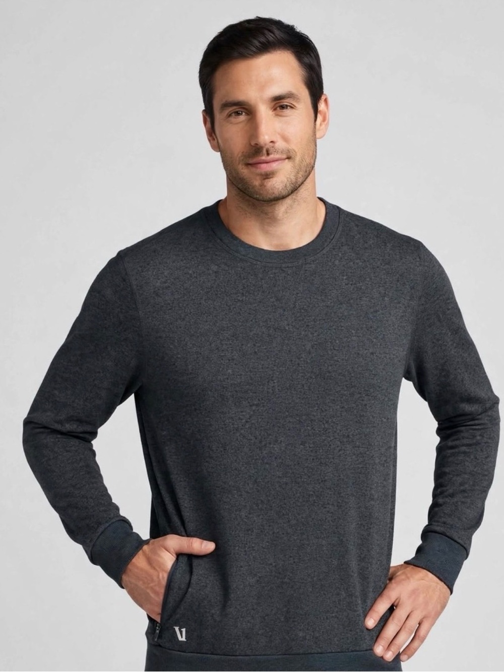Vuori Pronto Performance Crew Men's Charcoal Crewneck Long-Sleeve Shirt